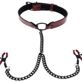 Saffron Bondage Collar with Nipple Clamps - - Nipple and Clit Clamps